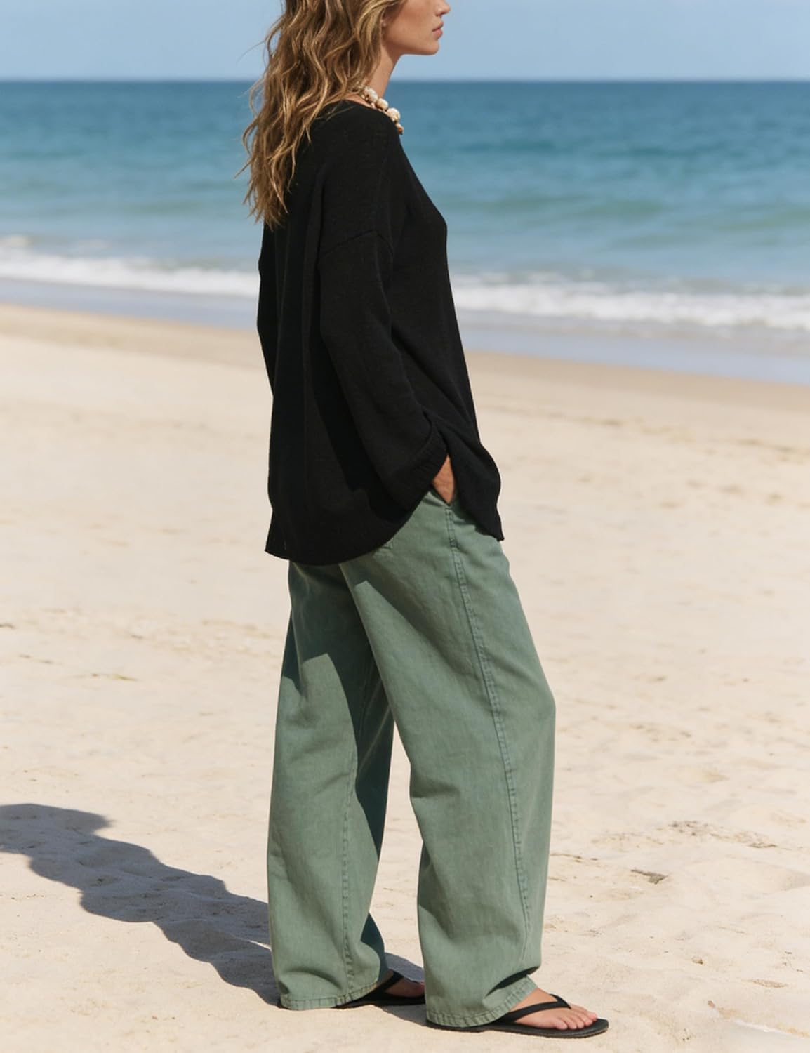 Dqbeng Womens V Neck Oversized Sweater Pullover Lightweight Slouchy Long Sleeve Loose Fit Casual Spring Tunic Tops - Image 7