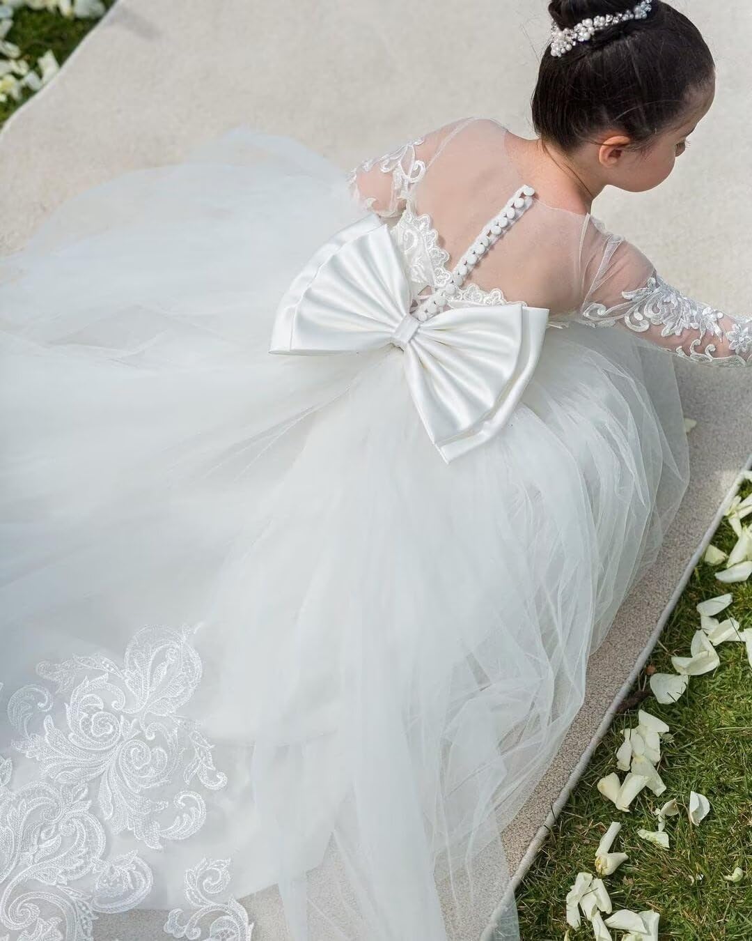 BABYONLINE D.R.E.S.S. Robe Boheme Chic Mariage Longue en Dentelle Tulle Robe de Communion pour Les Filles