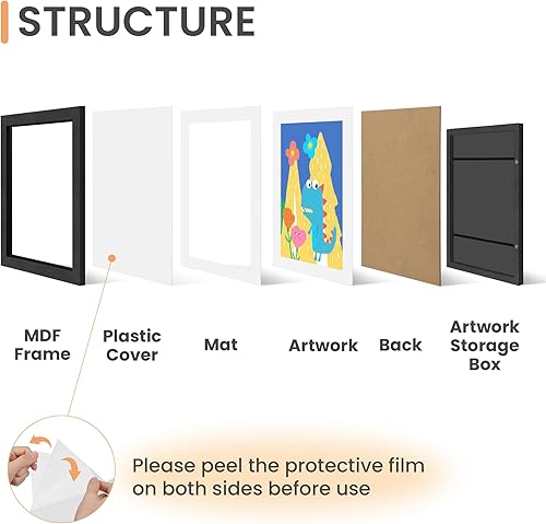 Miniatura 5 de upsimples Paquete de 2 marcos de arte para niños de 10 x 12.5 pulgadas, apertura frontal de 8.5 x 11 pulgadas, para exhibición de obras de arte y