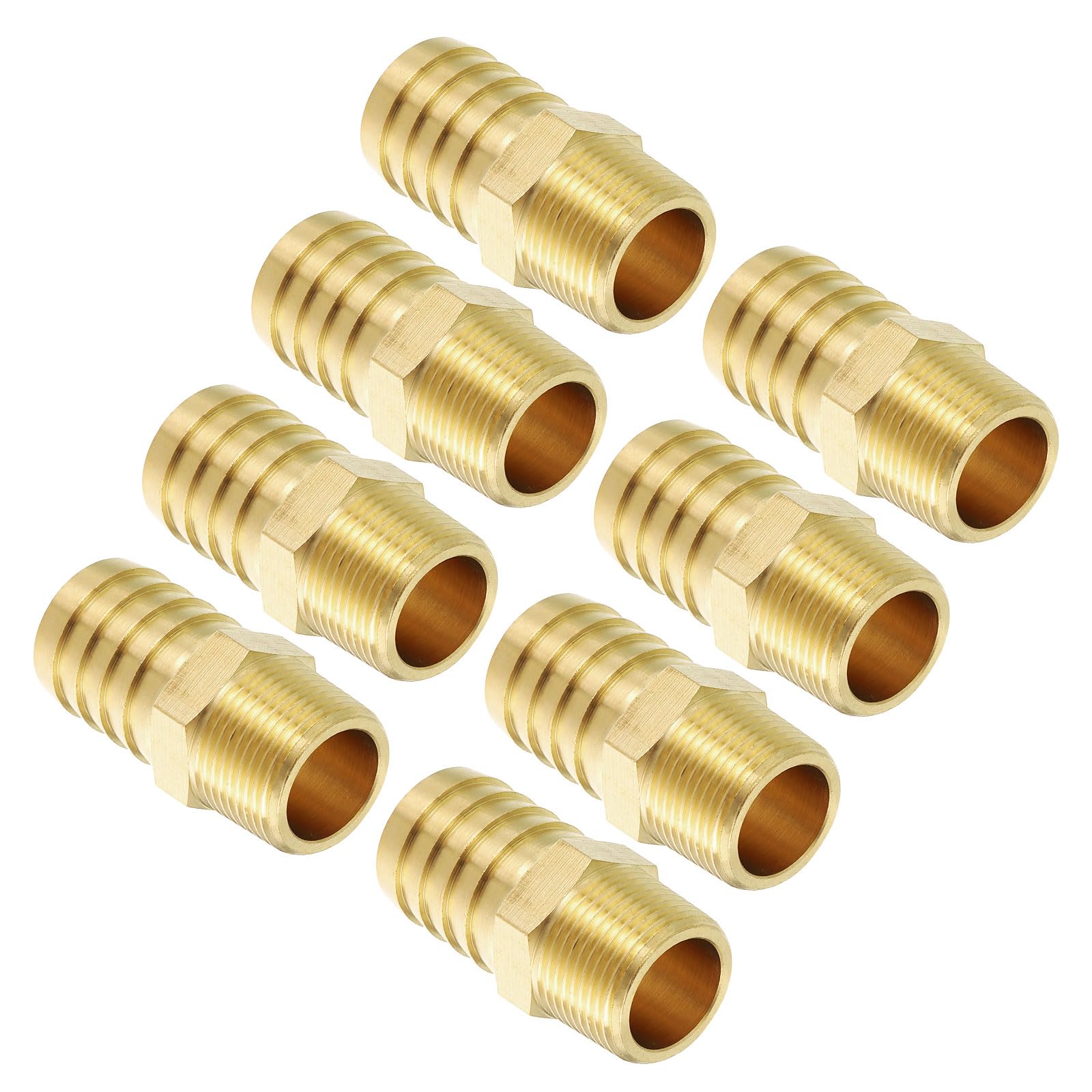 Confezione da 8 raccordi in ottone per tubi flessibili da 2,5 cm a 1/2" NPT maschio, raccordi per macchine domestiche, vasche da bagno massaggi e sistemi di irrigazione