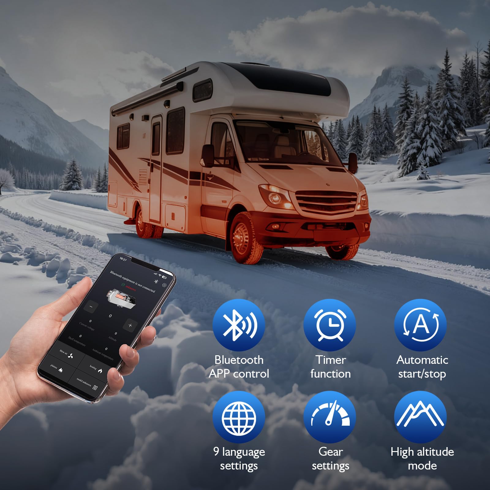 Riscaldatore a Gasolio 8 kW, 12V/24V Riscaldatore Diesel con Bluetooth,Telecomando,Display LCD, Serbatoio da 9L, Timer, Modalità Alta Quota, Sistema di Ventilazione,Per Auto, Camper, Furgoni, Barche