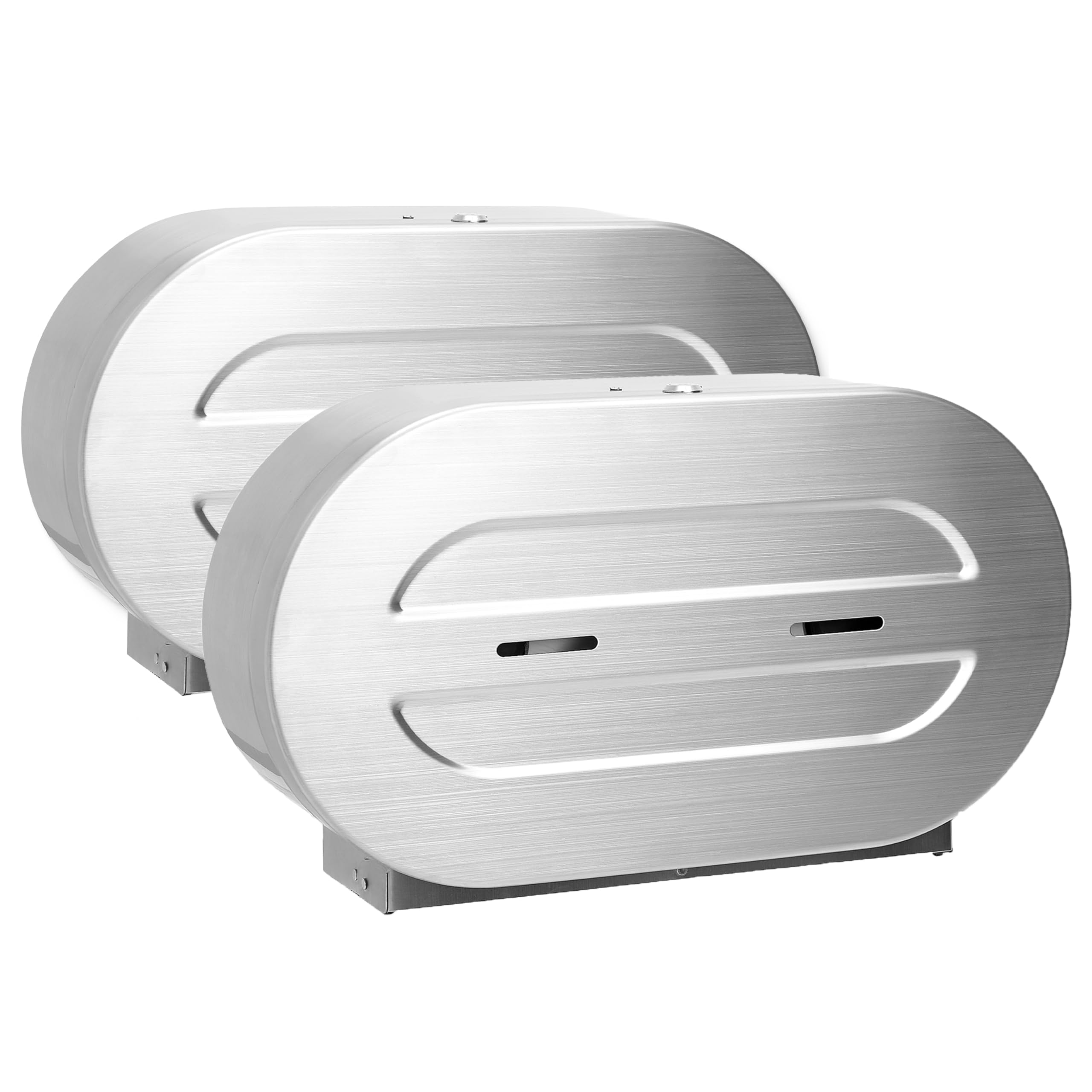Double Jumbo Toilet Paper Dispenser (2-Pack) - Stainless Steel Commercial Dual Roll Wall Mount with Removeable Spindles for Multiple Core Sizes, Fits