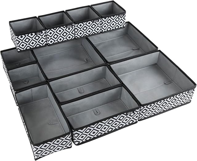 LUXBIA Drawer Organiser Clothes - Pack Of 12 Black - Clothes Drawer Organiser - Drawer Organiser For Drawers Are Foldable and Easy To Assemble For Undergarments,Clothes,Socks,Ties,Belts,Bra,Nursery