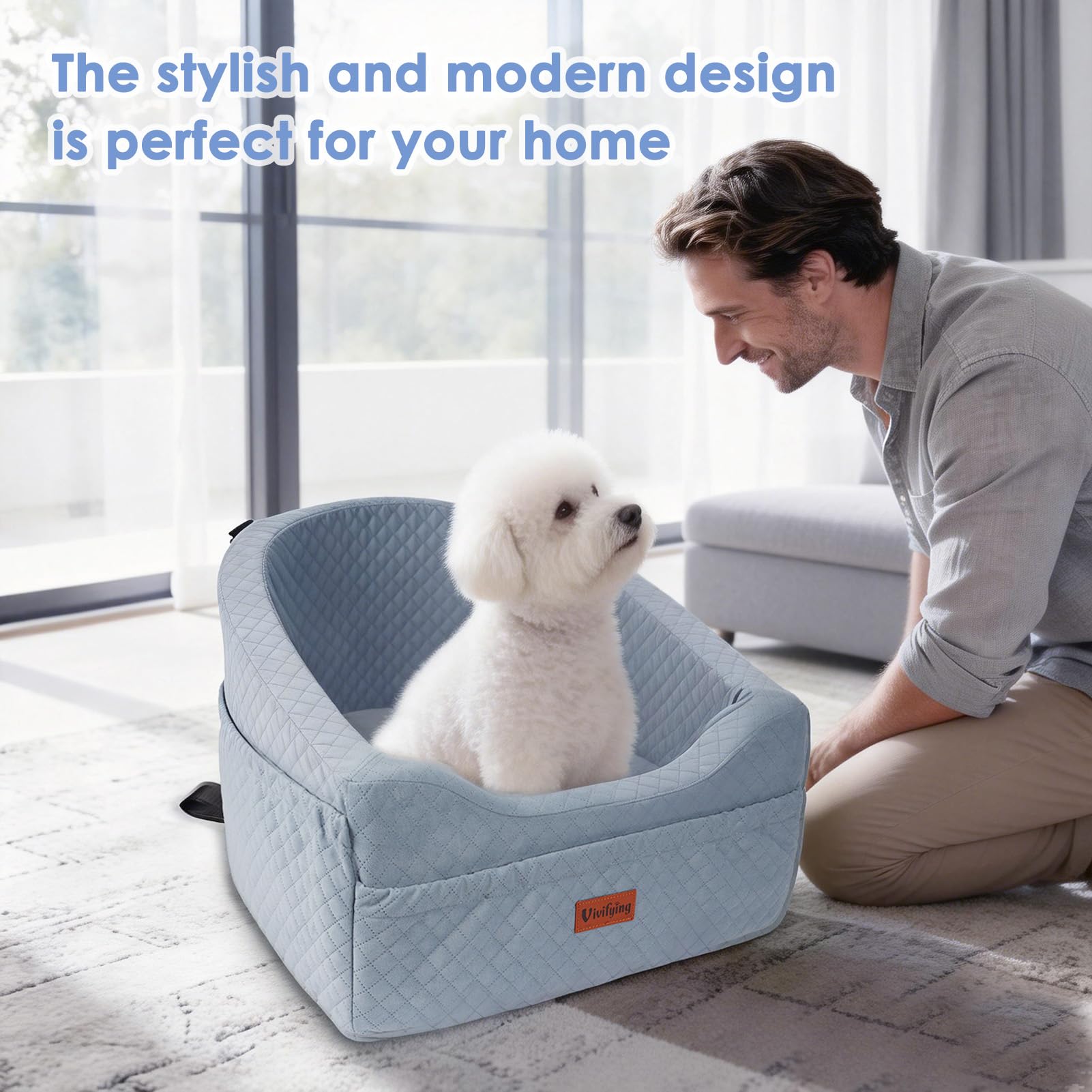 Vivifying Asiento de coche para perros pequeños y medianos, asiento para perros lavable con correa de seguridad y bolsillos de almacenamiento, asiento elevado para el asiento delantero y trasero, gris