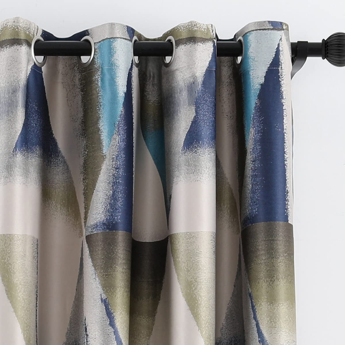 Leeva Window Curtains for Bedroom, Heavy Modern Style Geometric Blue Thermal Insulated Room Darkening Blackout Drapes for Living Room, 2 Panels, 52x84