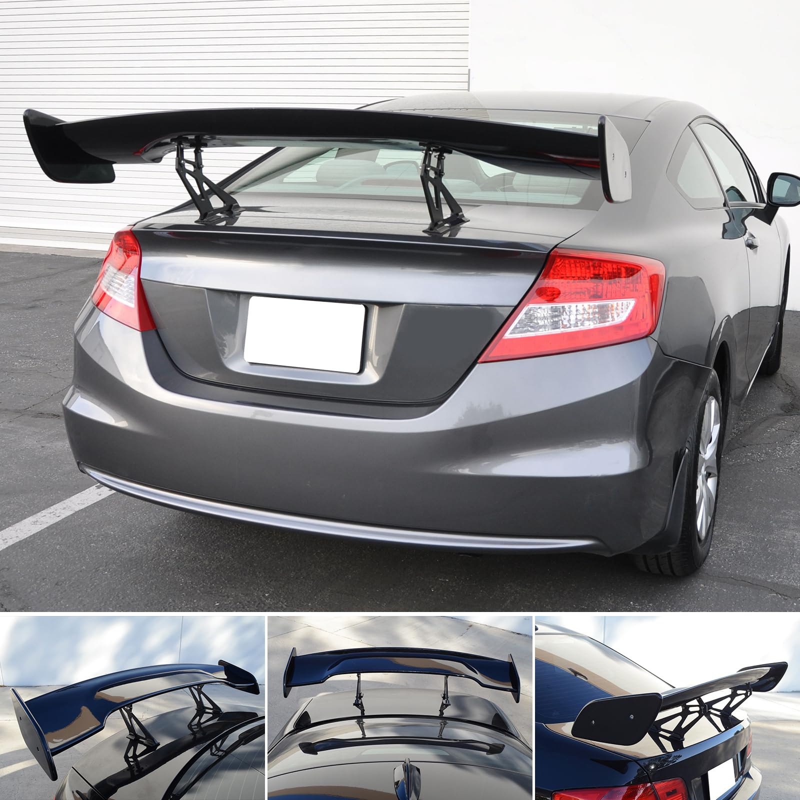 UNIVERSAL 57 Inch DRAGON-2 STYLE GT WING - Black ABS Plastic Adjustable Trunk Spoiler