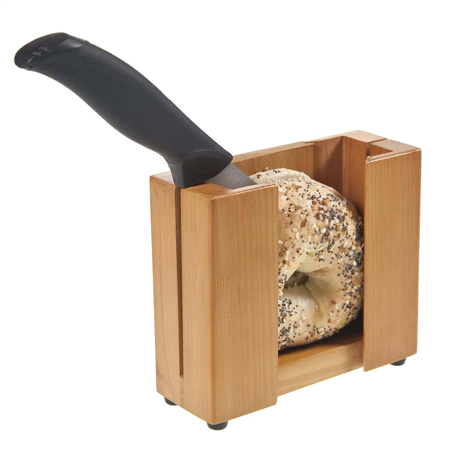 Wood Bagel Slicer With Holder/Cutter Guide Even Slices Prevent Hand