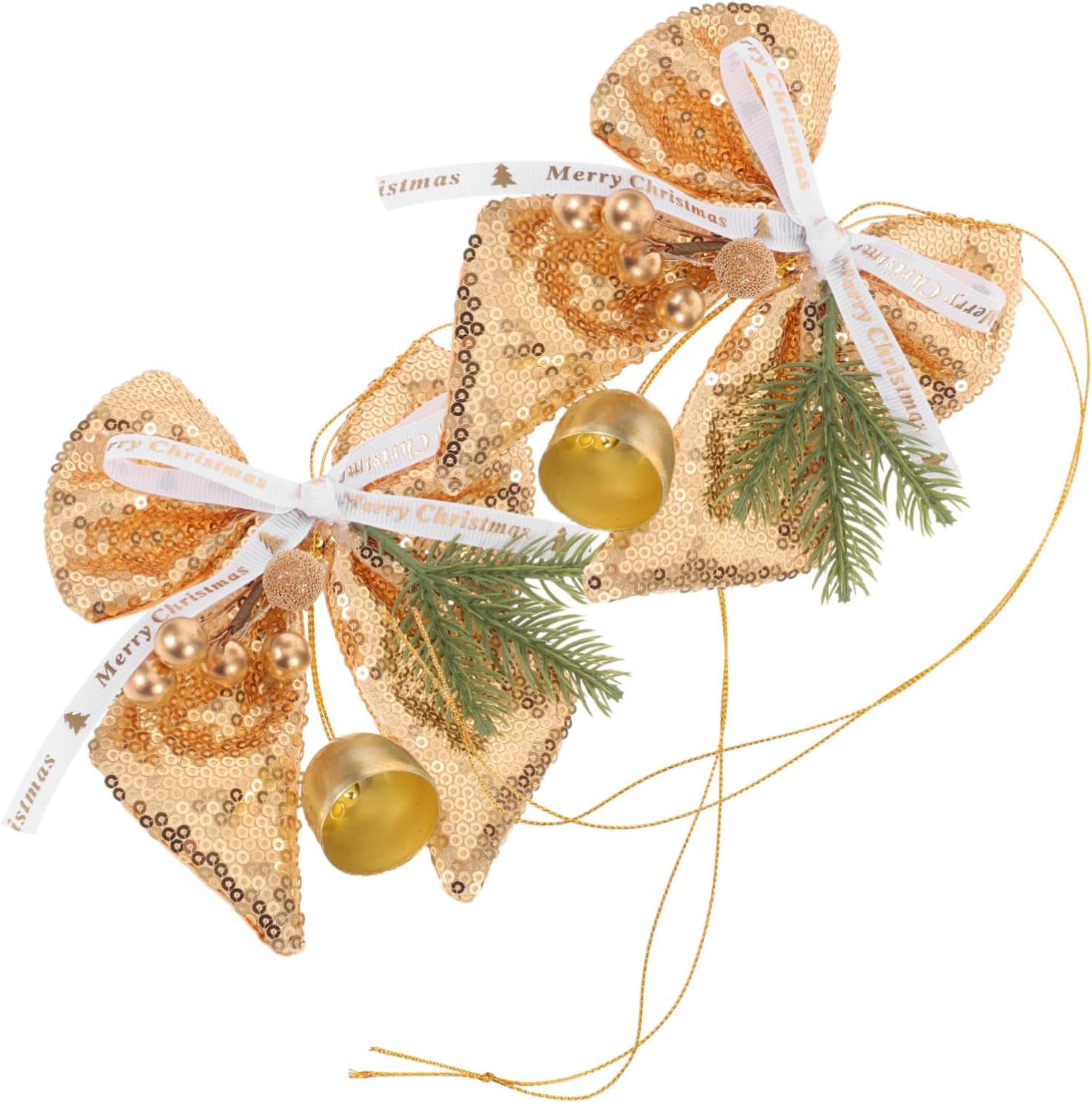 2pcs Decorative Pendants Christmas Bell Glitter Bow Tree Ornament Hanging Bells for Festive Hanging Decor Metal Christmas Tree Decorations Xmas