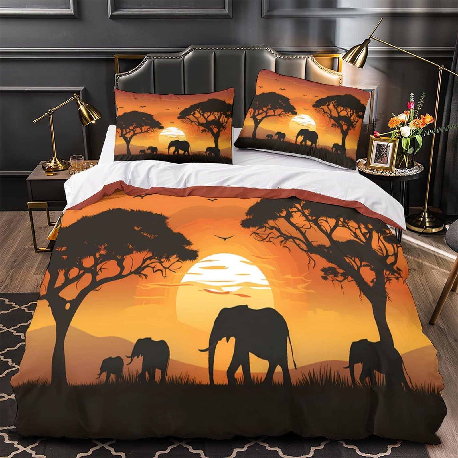 Housse de couette microfibre résistante douce légère motif safari 140x200cm