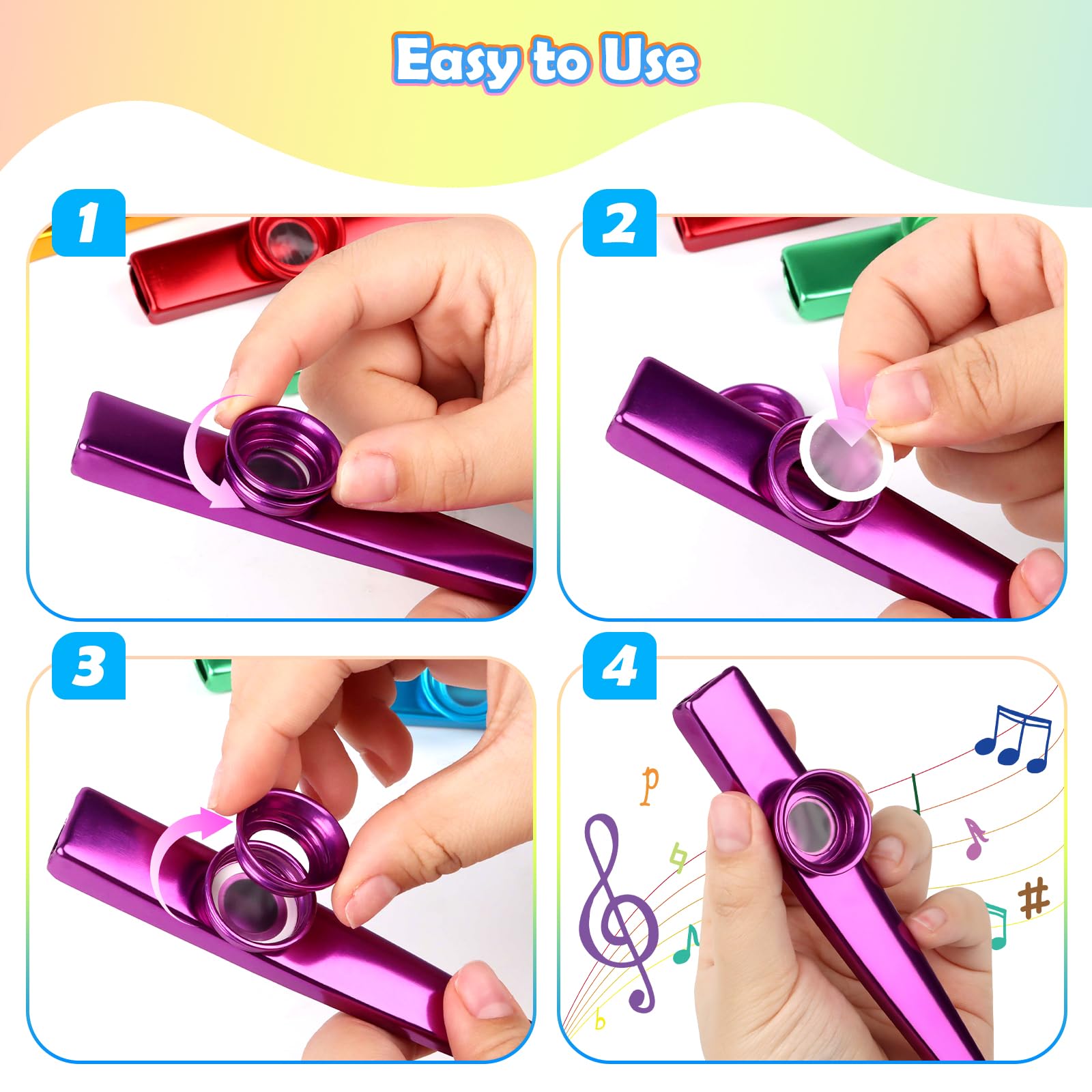 Set Di 14 Kazoo In Metallo Con 24 Diaframmi - 7 Colori Per Feste E Regali Musicali - Foto 4