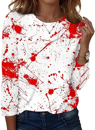 Halloween Shirts for Women Long Sleeve Plus Size Fashion Crewneck Comfortable Tshirts Halloween Costumes for Women