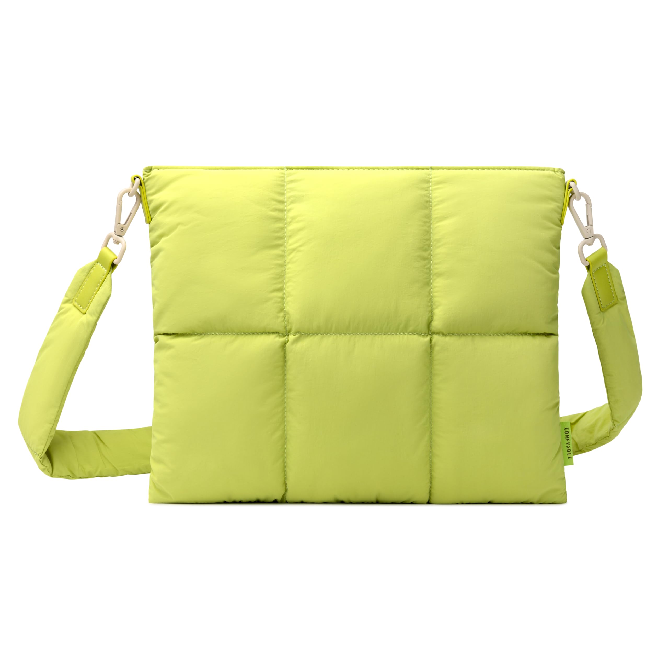 Comfyable Puffy Tablet Sleeve Bag Compatible for 11-inch iPad Pro M4, iPad Air 11-inch M2 2024, Quilted Cute Carrying Tablet Pouch with Shoulder Strap for Women, Lime Green