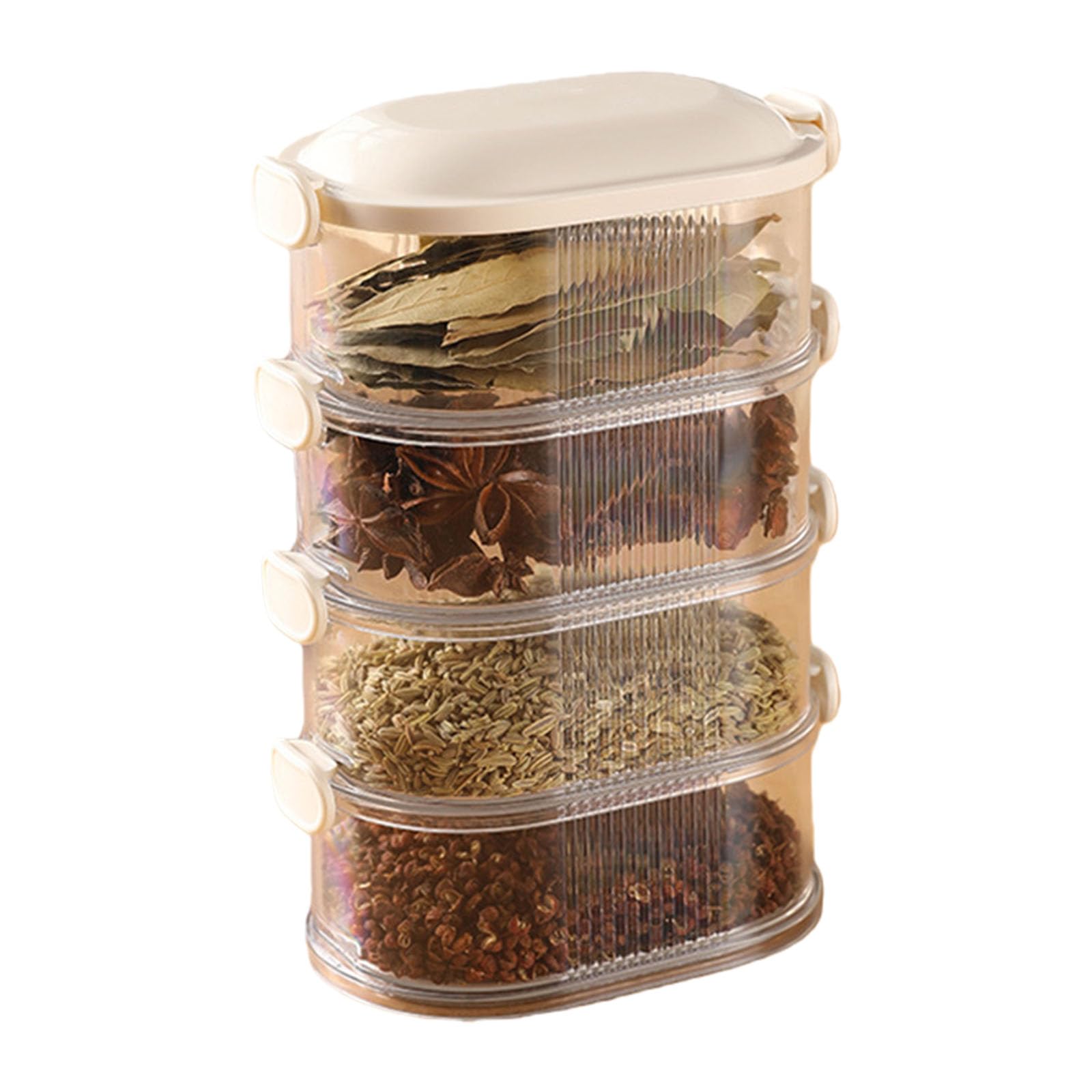 LUCKGONI Space Saving Multi Compartment Condiment Organiser With Transparency Lid Kitchen Storage Container For Countertop