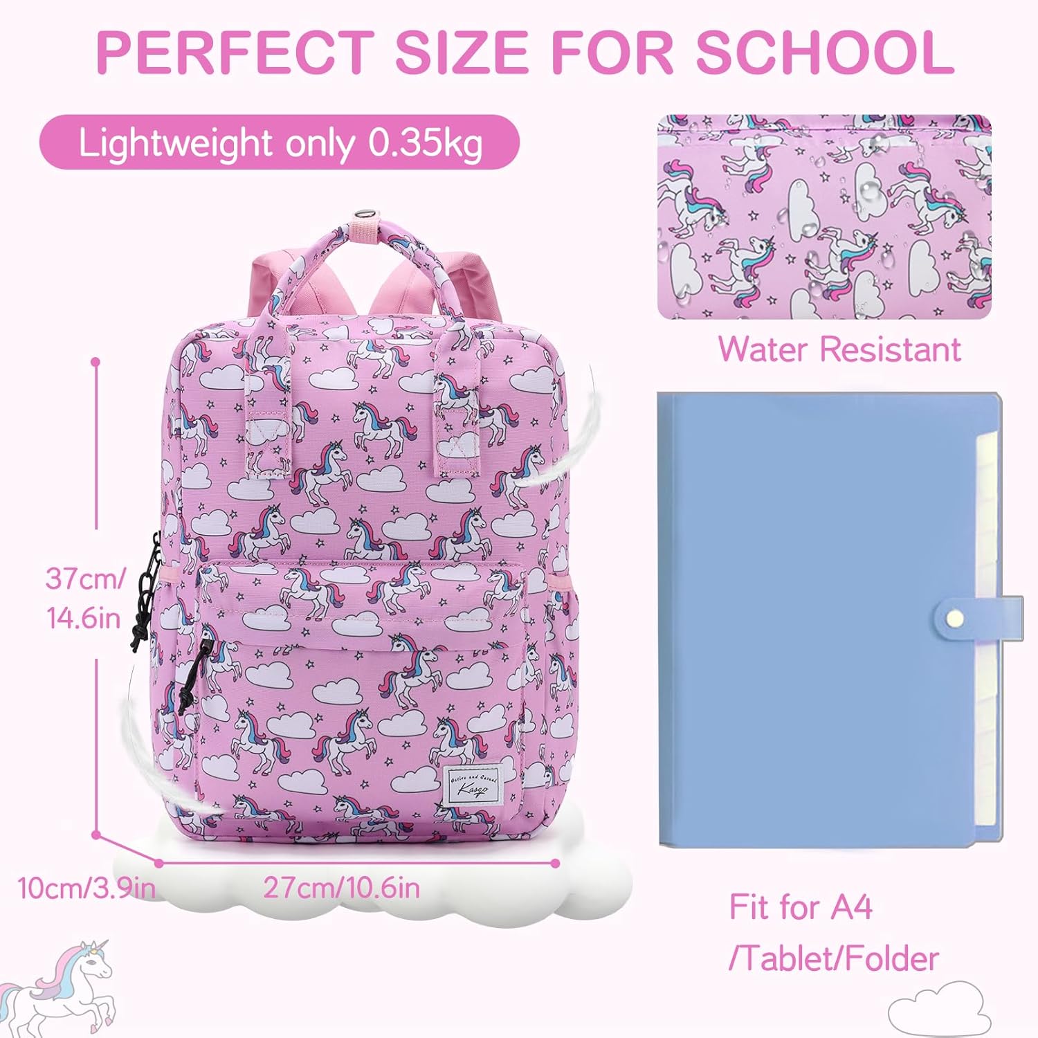 Kasqo Kids Backpack, 14.5" H Water-Resistant Preschool Kindergarten & Primary School Bag for Boys & Girls Aged 4-8