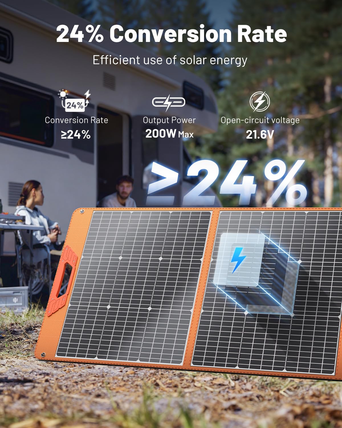Pannello solare portatile da 200 watt, pannello solare pieghevole impermeabile IP65 da 18 V per centrale elettrica, caricatore solare con supporti regolabili e cavo MC-4 per computer portatile,
