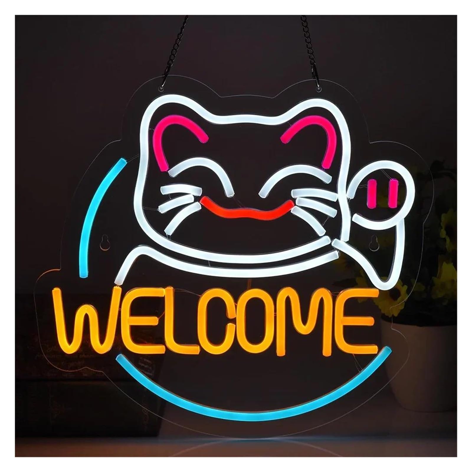 LEMST Signs Lamp Cat Welcome Neon Sign Neon Light Sign Wall Decor Bright Suitable for Room Bar Shop Hotel Restaurant 32x32cm
