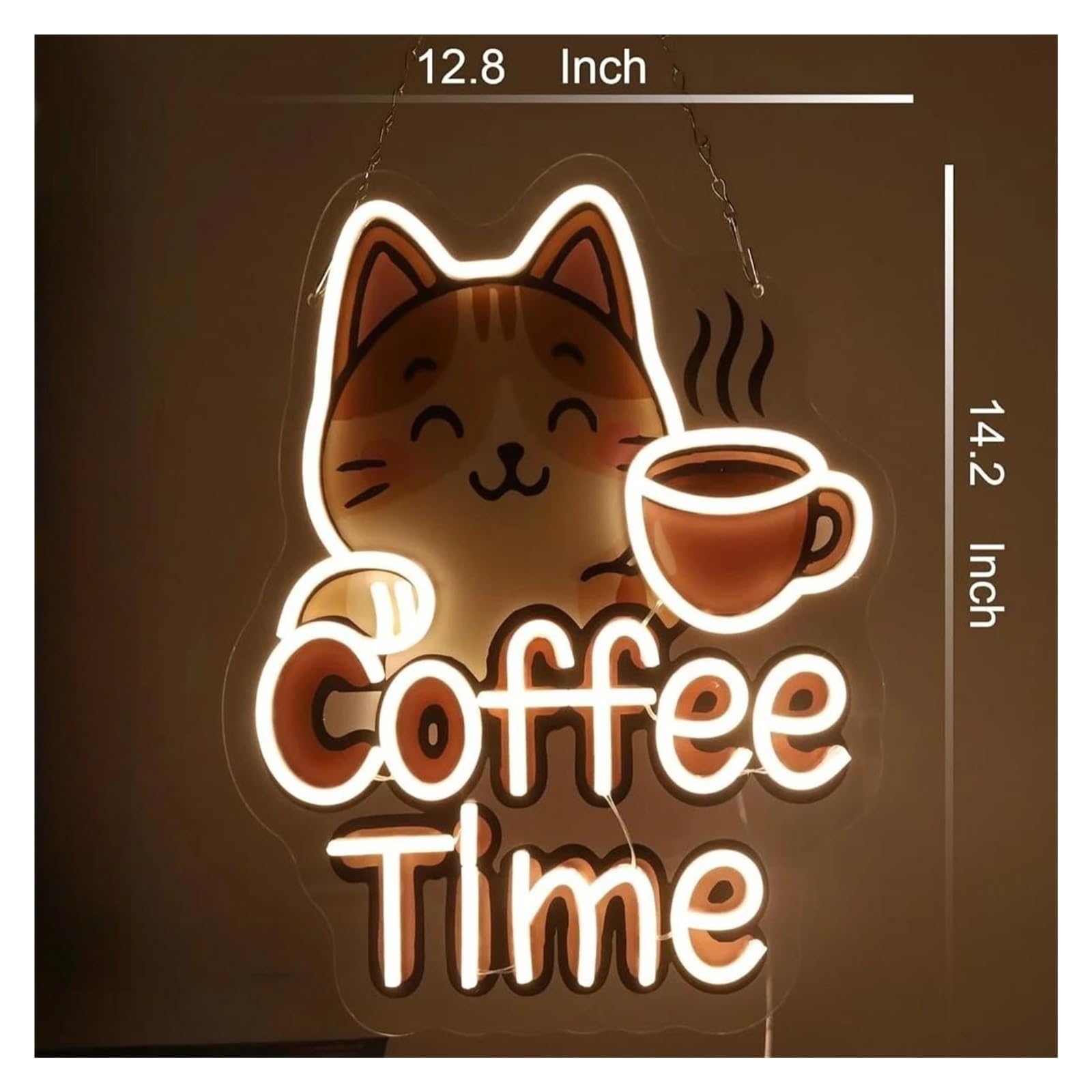 Wiszące neony artystyczne Neonowa Tablica Coffee Time Cat Neon Light Dekoracja Ścienna Do Kawiarni, Restauracji, Domu, Baru 36x32.5cm
