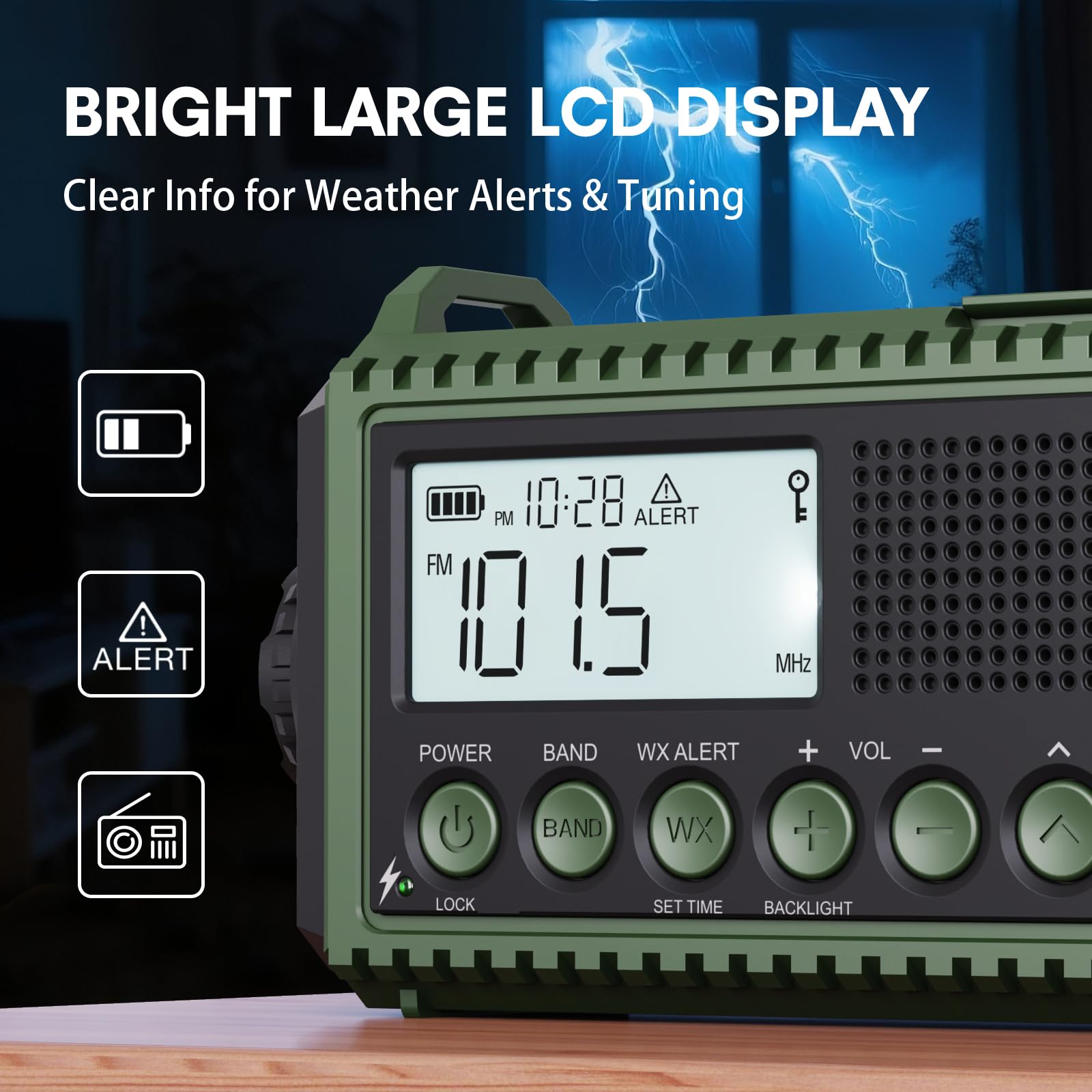 Radio di emergenza meteo 12.000 mAh, radio meteo di emergenza AUTO NOAA, radio solare a manovella, AM/FM/SW/NOAA, radio portatile allarme meteo, caricabatterie