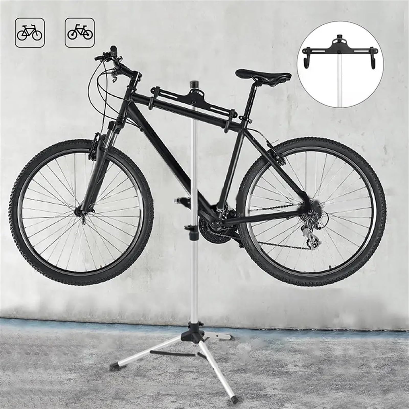Soporte de bicicleta para mantenimiento Soporte de taller for reparación bicicletas, plegable, altura ajustable y extensible, for herramientas mantenimiento