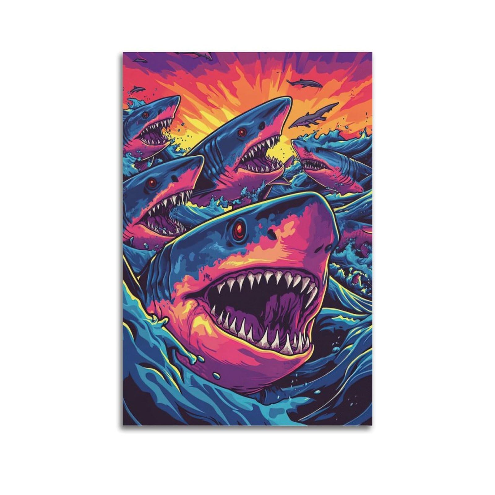 CXHJCA Animal Poster Angry Sharks Poster Decorative Painting Canvas Wall Posters And Art Picture Print Modern Family Bedroom Decor Posters 12x18inch(30x45cm)