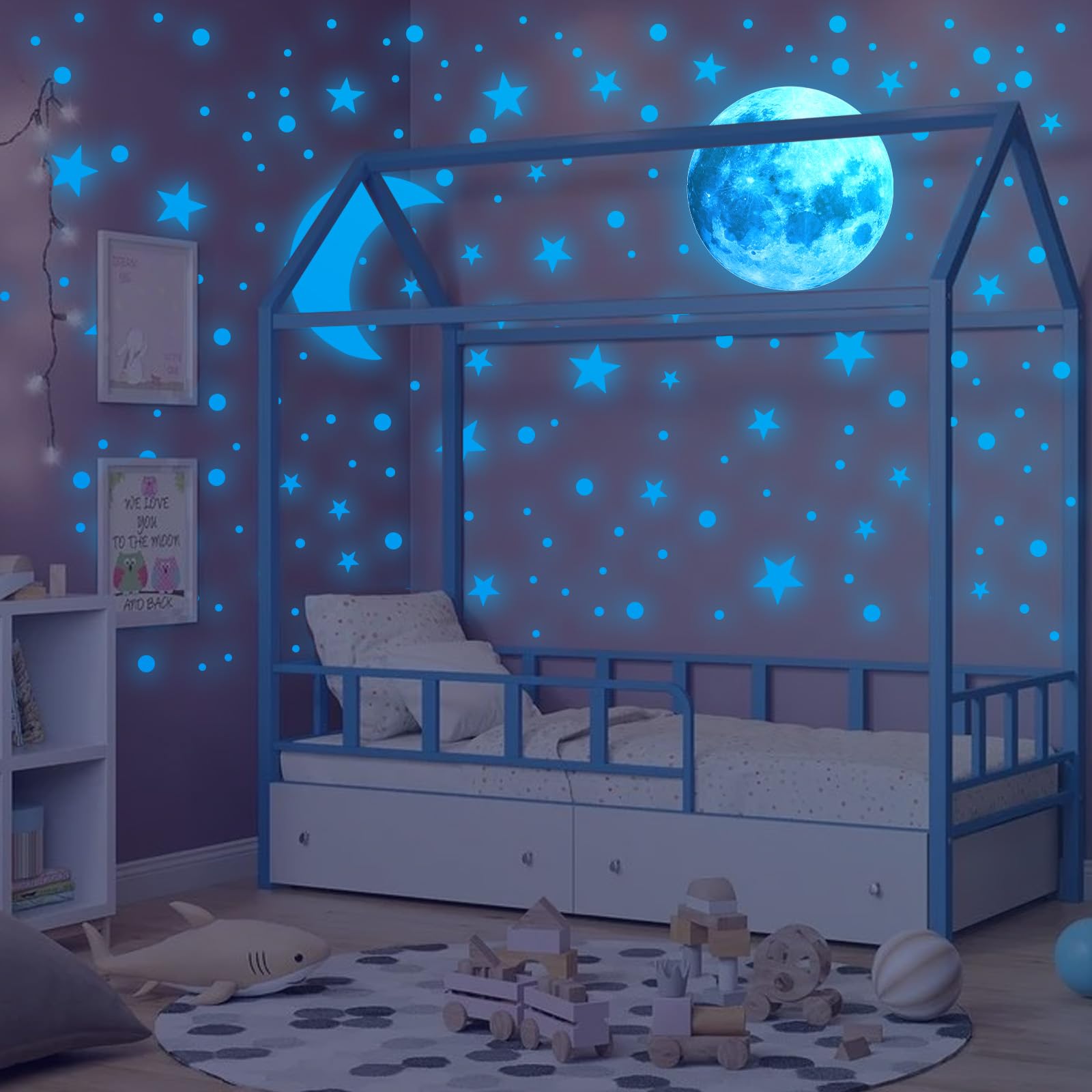 Sterne Leuchtend Selbstklebend-855 Stück Fluoreszierende Aufkleber- Leuchtsticker Kinderzimmer-Sterne Wandsticker-für Decke Wandtattoo Kinderzimmer Sternenhimmel Raumdekoration