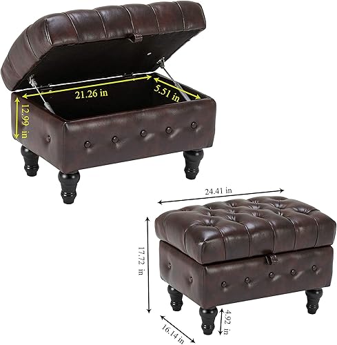 Miniatura 8 de Artechworks Mesa de centro otomana con almacenamiento, tapizado de piel sintética con botones, otomana para sala de estar, oficina en casa, taburete