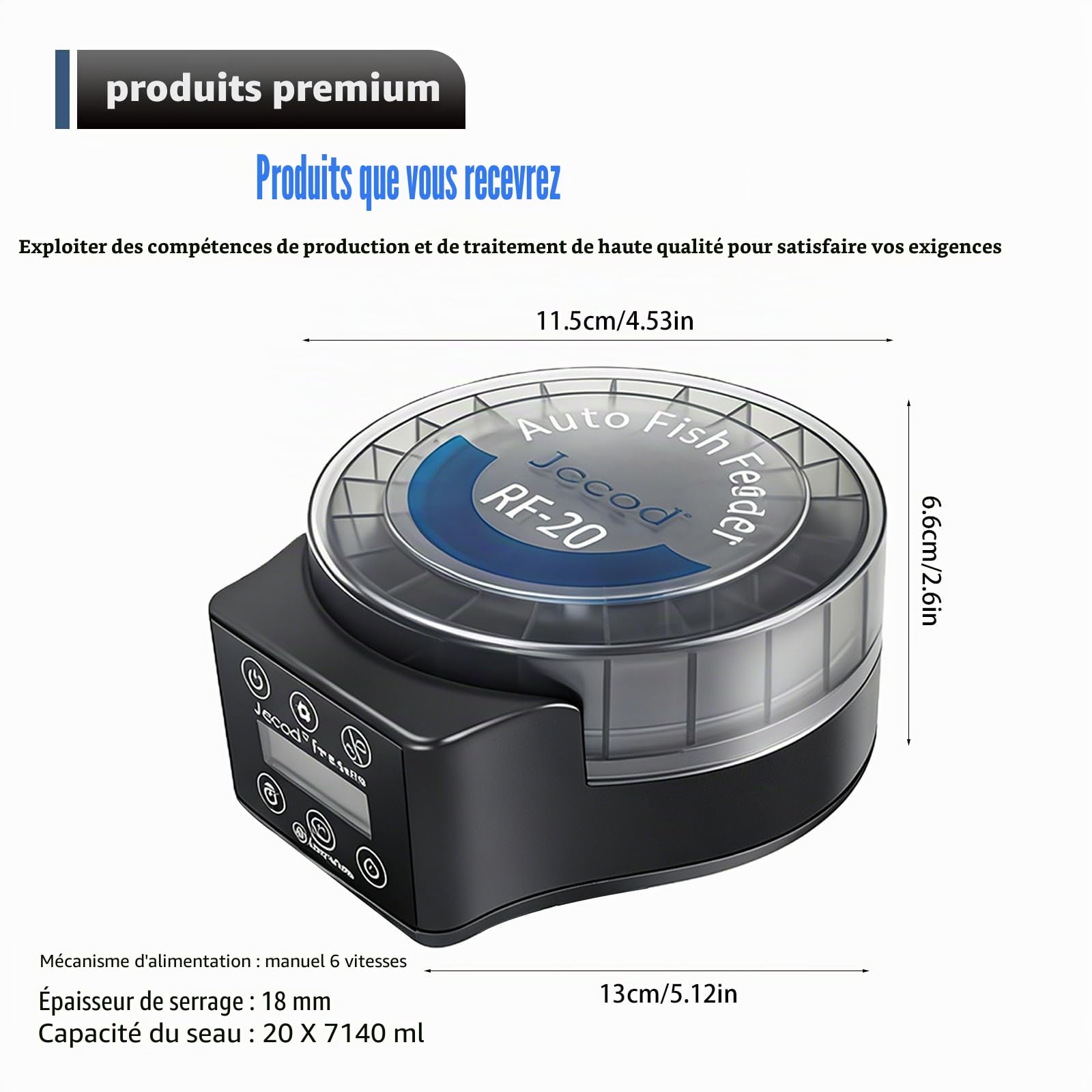 Distributeur Automatique de Nourriture pour Aquarium, Distributeur Automatique de Nourriture pour Poisson avec minuteur 140ML, 6 Modes, Distributeur Automatique Nourriture pour Aquarium avec câble