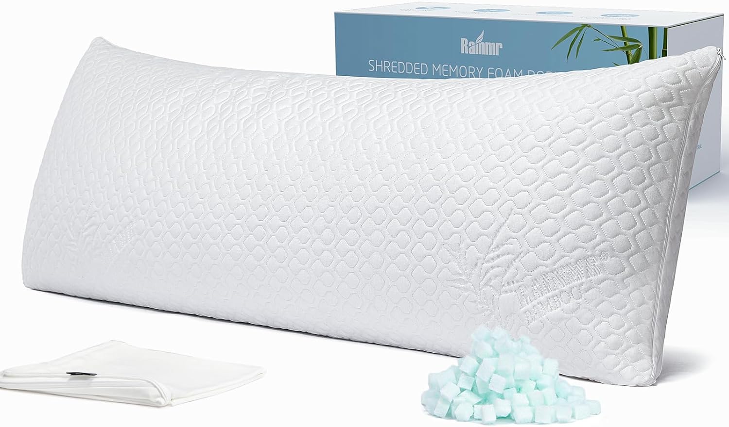 Shredded Memory Foam Full Body Pillow – Side Sleeper – Huggable Long Pillow for Body Relief – with Ultra Soft Cooling Cover, 20 x 54 inches White 20x54in Body Pillow(Standard)