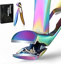 FERYES Zehennagelknipser mit abgewinkeltem Kopf, langer Griff, für Senioren, große breite Backe, mit Auffangvorrichtung für dicke Nägel, einfacheres Schneiden, ergonomisches Design, Regenbogen