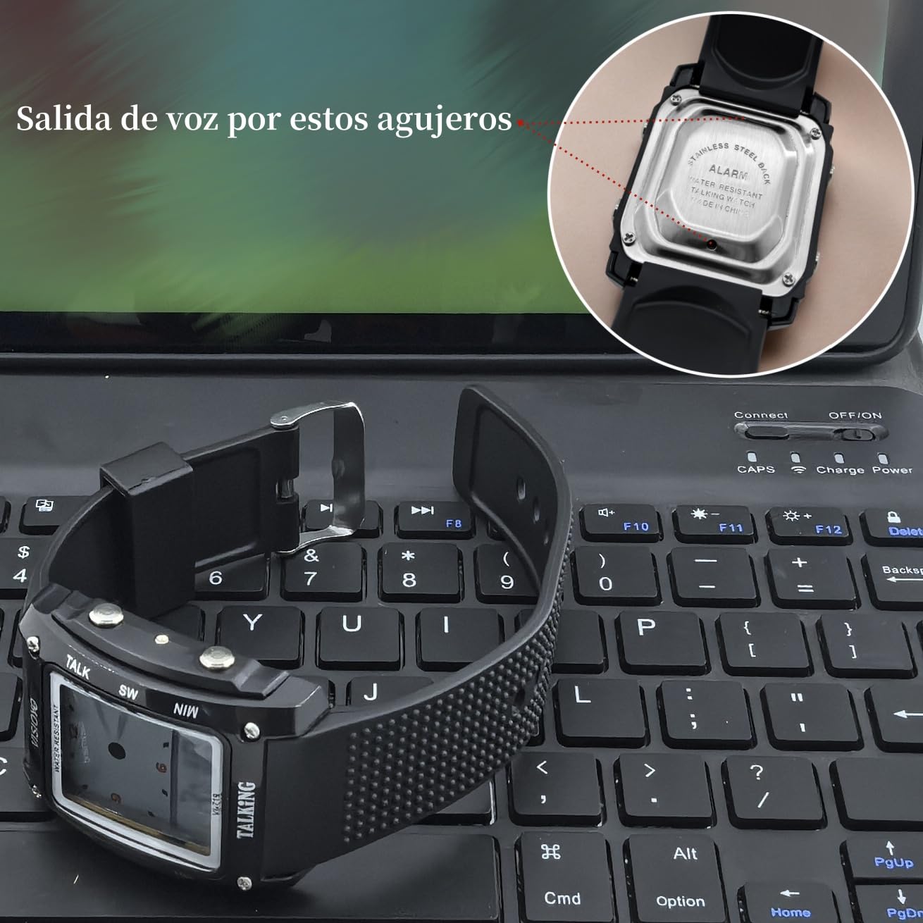 Reloj parlante rectangular analógico digital con alarma, anuncio de voz en español para ancianos ciegos con discapacidad visual VI-719-TS, Negro