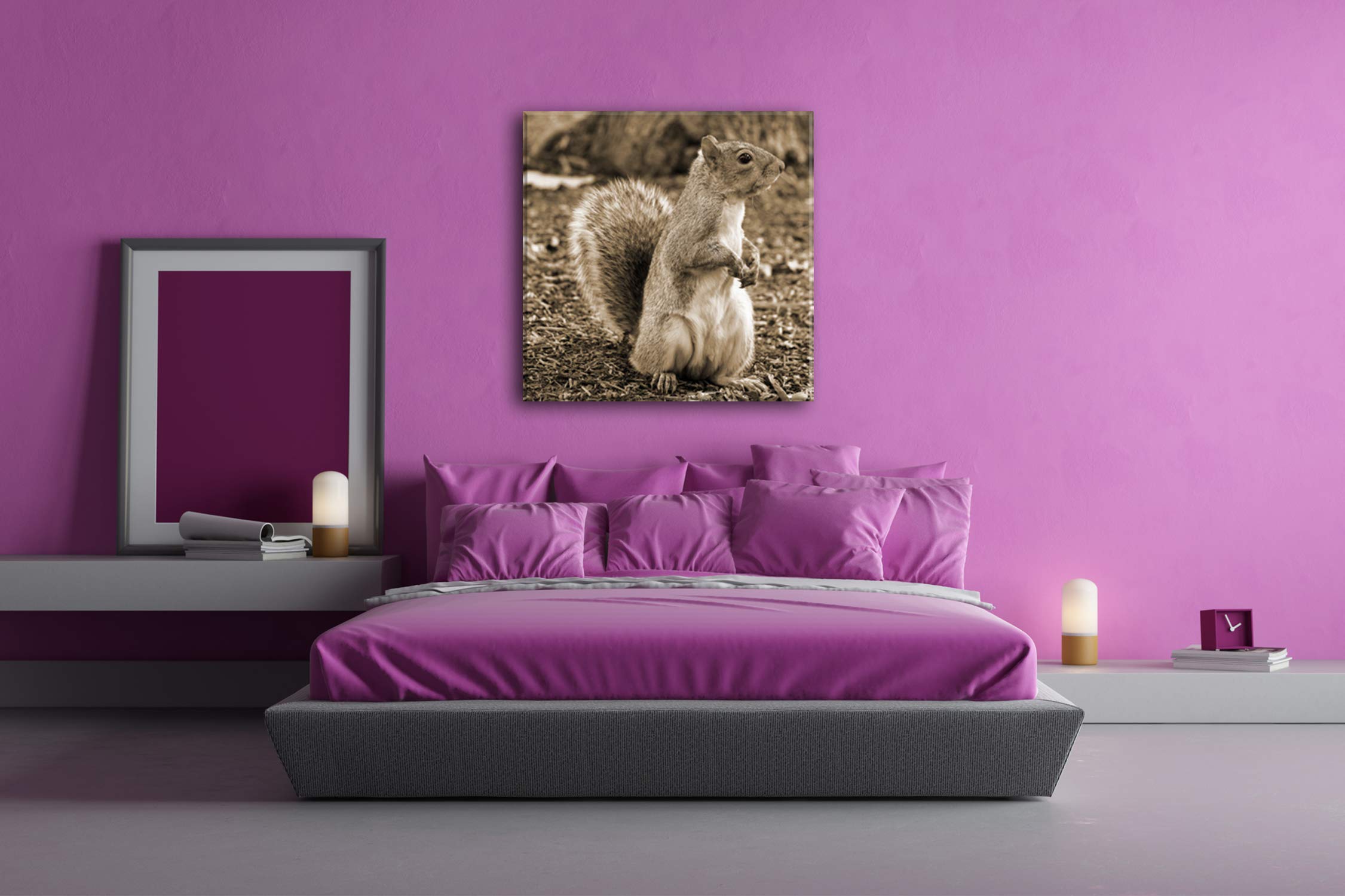 Écureuil Mignon en Parc Effet : Sepia comme Toile montée sur châssis en Bois véritable Impression numérique de Haute qualité avec Cadre, Pas de Poster ou de Affiches, 70x70
