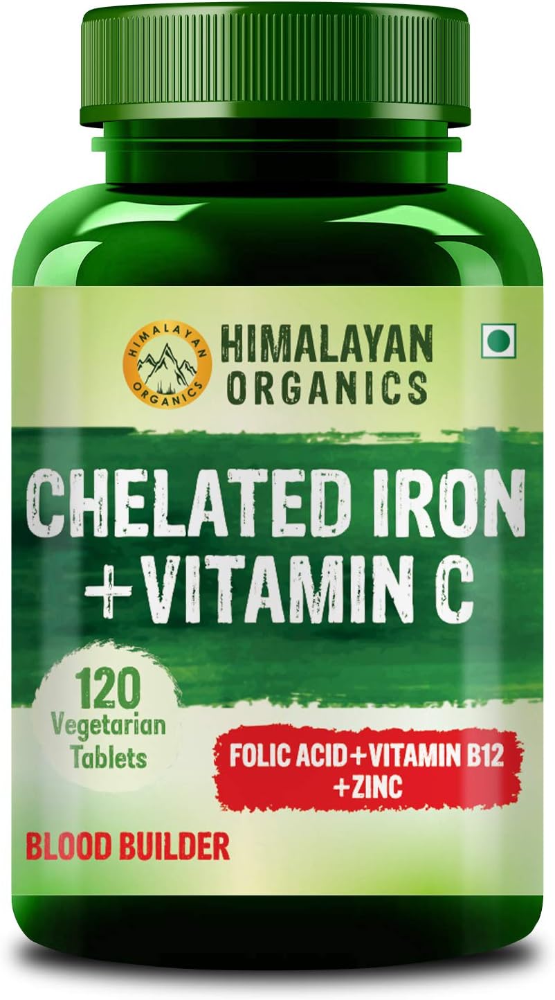 Chelated Iron with Vitamin C,B12,Zinc & Folic Acid -120 Veg Tablets