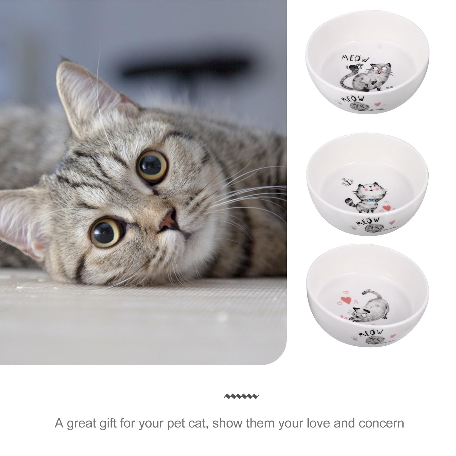 Keramik Futternapf für Katzen rutschfest mit Cartoon Motiv zum Füttern und Trinken