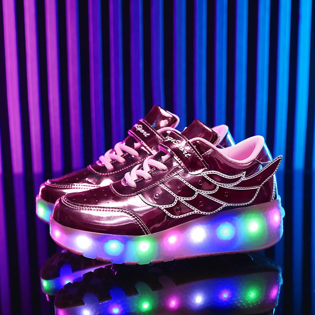Unisex Kids Boys Girls LED Trainer,LED Light-UP Roller Skates Shoes,7 Colors Light,USB Rechargeable,Double Wheels, Retractable/Lightweight Outdoor Sports Cross Shoes Gymnastic Running Sneakers