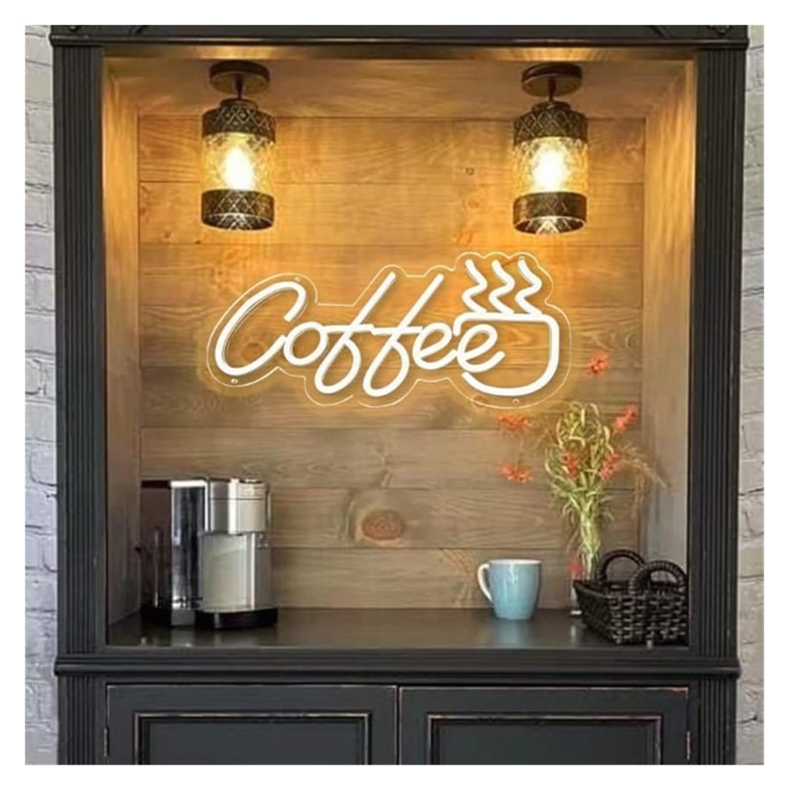 RONGCH Hanging Art Signs Coffee Neon Sign, Suitable for Cafe Restaurant Shop Wall Decor with Dimmable 40cm(B)