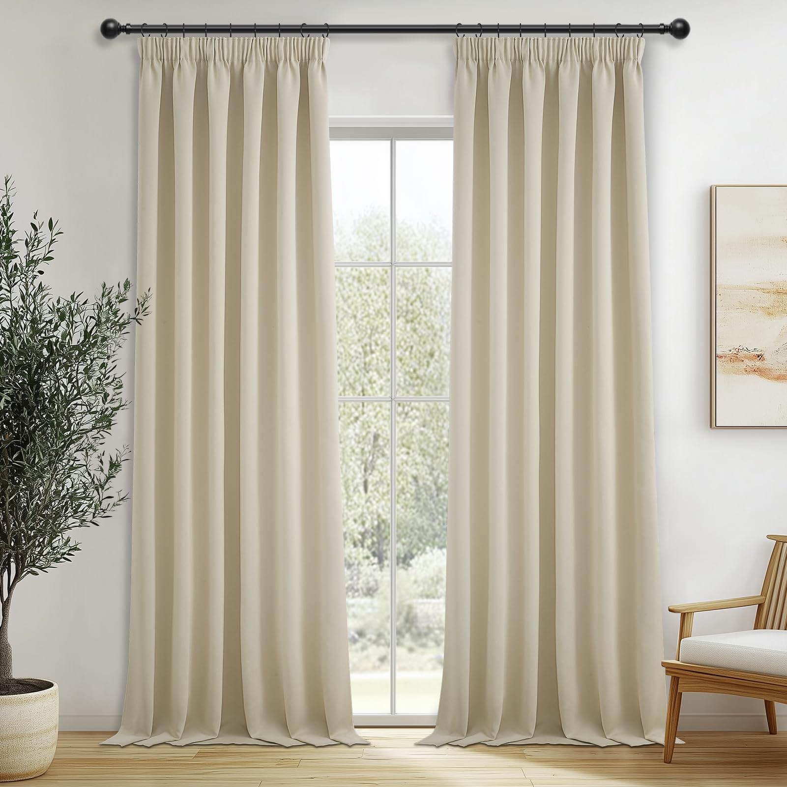 MRTREES Cortinas Opacas Fruncidas Dormitorio Modernas Termicas Aislantes Frio Calor Ruido Luz Rayos UV para Ventanas Salon Habitacion Matrimonio Juvenil 2 Piezas 140 x 260 cm Beige Global Recycled Standard Global Recycled Standard Global Recycled Standard
