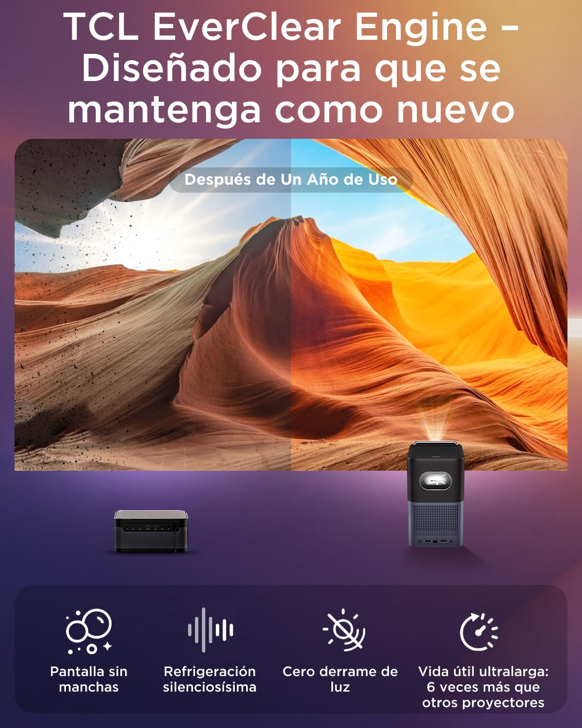 TCL A1s Proyector 4K Full HD, GoogleTV/Netflix Intégrées, 600 Lúmenes ISO, Dolby Audio 2×8W, Auto Focus & 6D Keystone, Bluetooth y WiFi, con Botones Táctiles y Bolso para Cine en Casa y Gaming