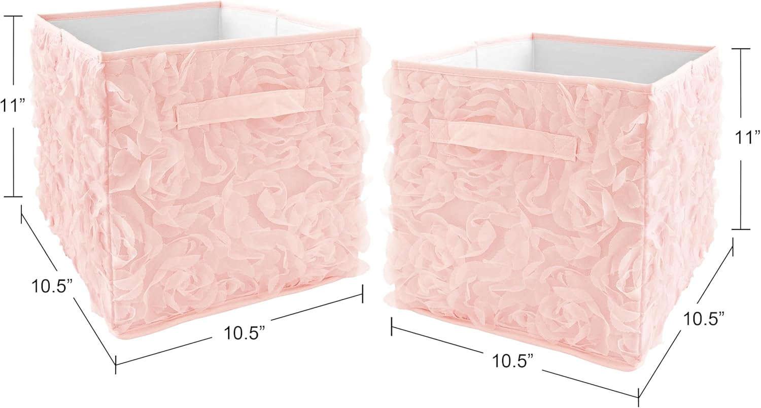 Sweet Jojo Designs Set of 2 Collapsible Fabric Storage Cubes (Pink Bows) for Girls, Baby, Kids, Childrens Foldable Bins Organizer Boxes Toys (Bow for Ballerina, Ballet Dancer, Princess Collection)