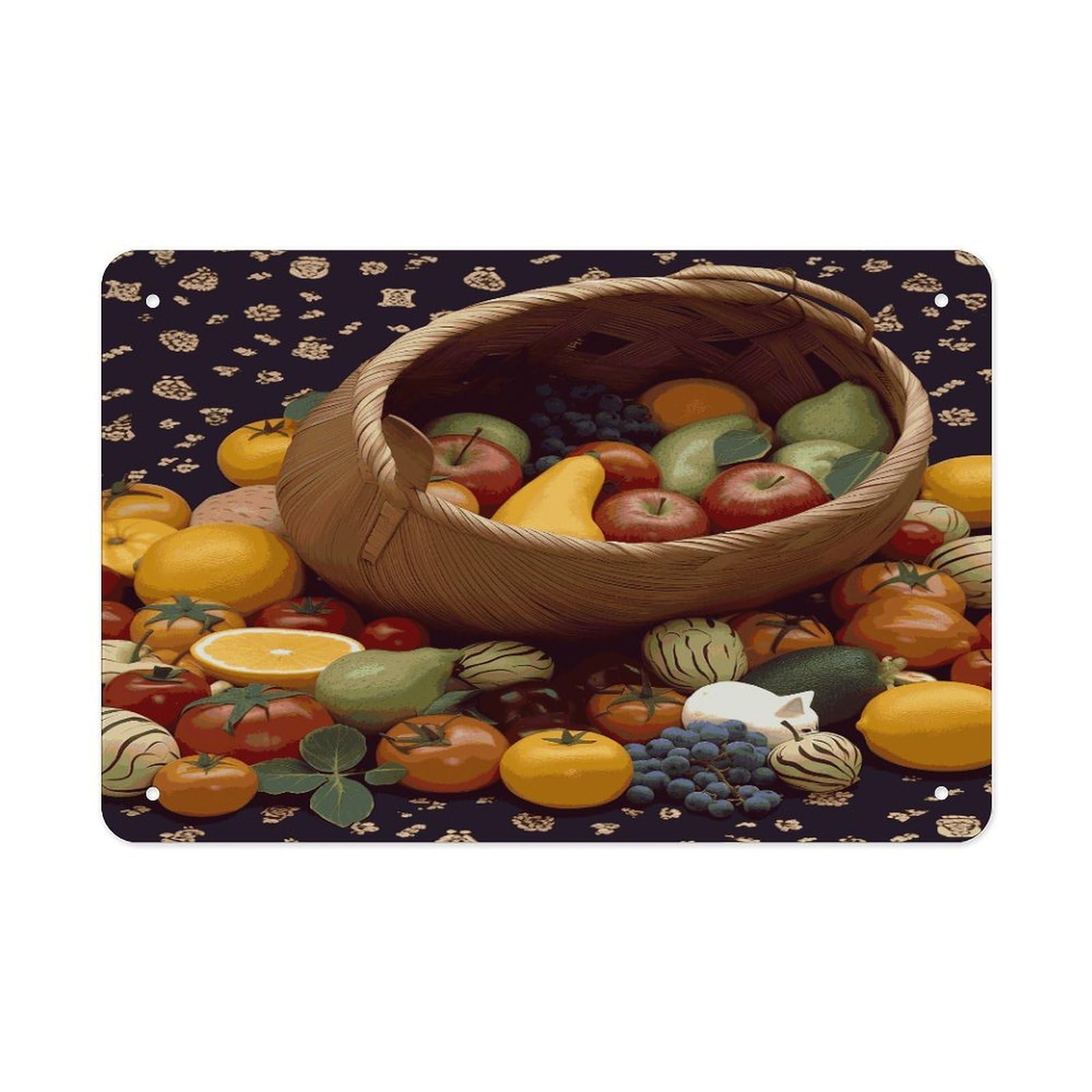 Fekiloot Style Fruits Basket Metal Signs Wall Art Tin Sign