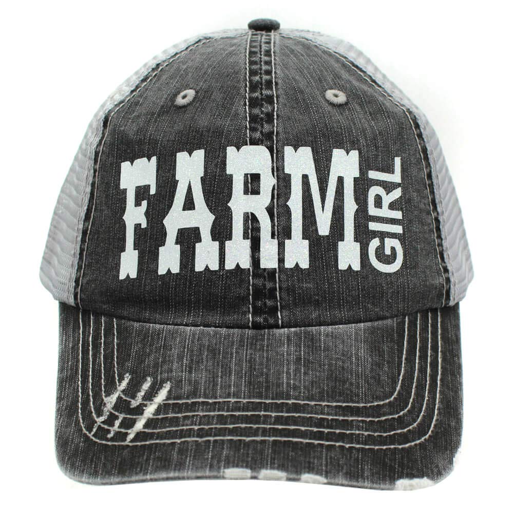 Show Me CountryNew Farm Girl Distressed Grey Trucker Style Hat