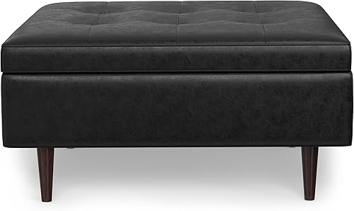 Miniatura 50 de SIMPLIHOME Shay - Otomana rectangular moderna de mediados de siglo de 48 pulgadas de ancho en piel sintética vegana envejecida, color marrón, Sillín