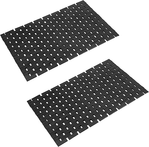 Alfombra de baño de bambú, alfombras de baño, bañera de madera, impermeable, antideslizante, accesorios negros, 16 x 24 pulgadas, fácil de limpiar,