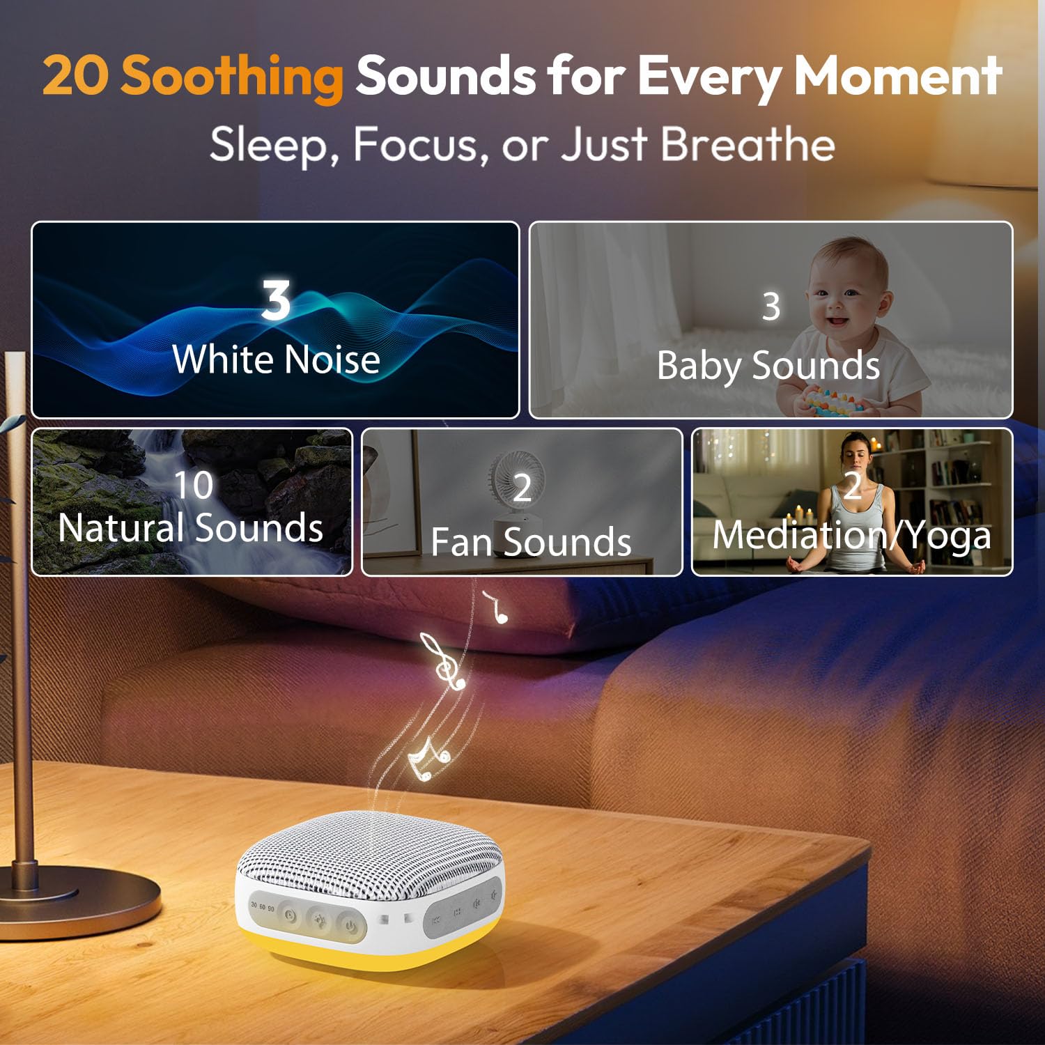 HOMEBEST Macchina audio per adulti, bambini, mini macchina audio portatile per dormire, jack per cuffie e timer, 21 suoni fluidi, mascheratura del rumore per la privacy in ufficio, asilo nido,