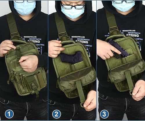 Miniatura 7 de DegeTMVe Funda de pistola doble para el pecho, bolsa de transporte oculta, bandolera, pistola táctica, mochila convertible para disparos, caza