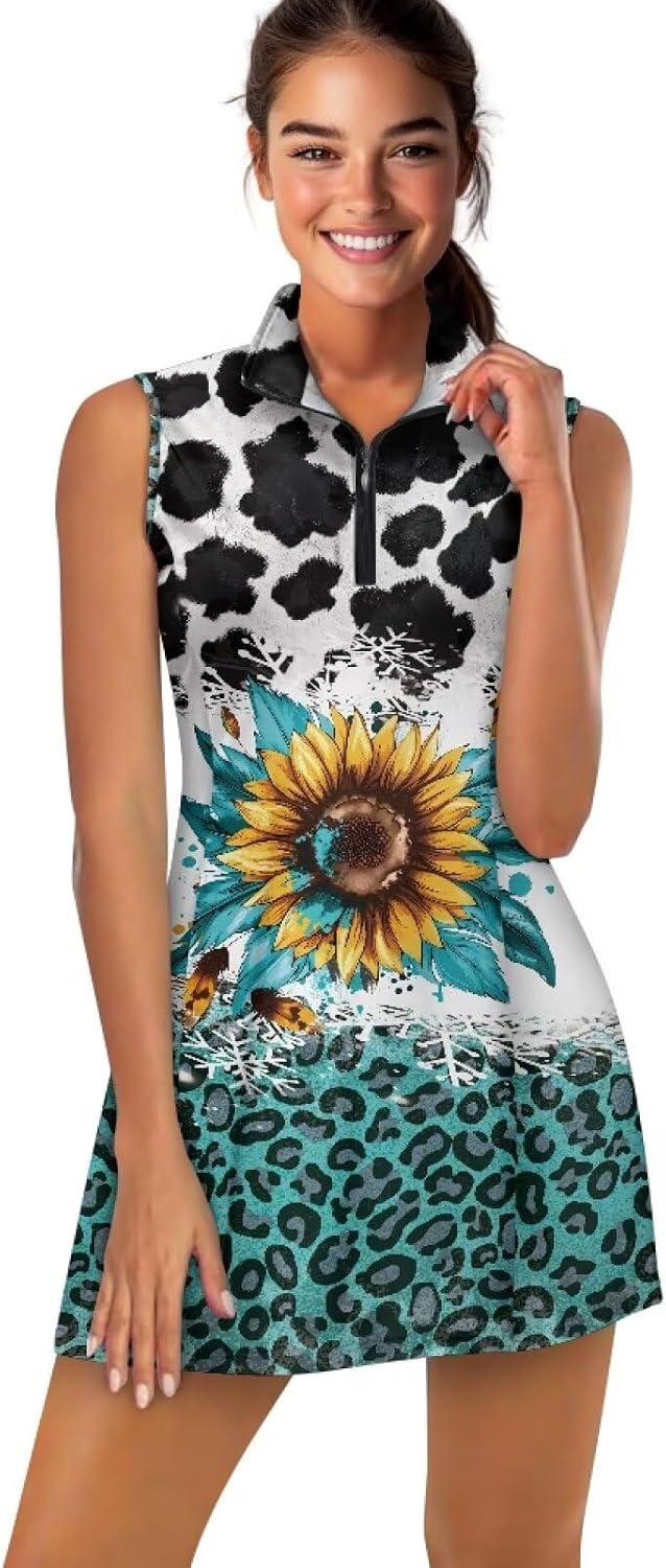 Womens Sleeveless Golf Tennis Dresses with Inner Shorts＆Pockets Well-Designed for Workout Casual Wear Plus Size