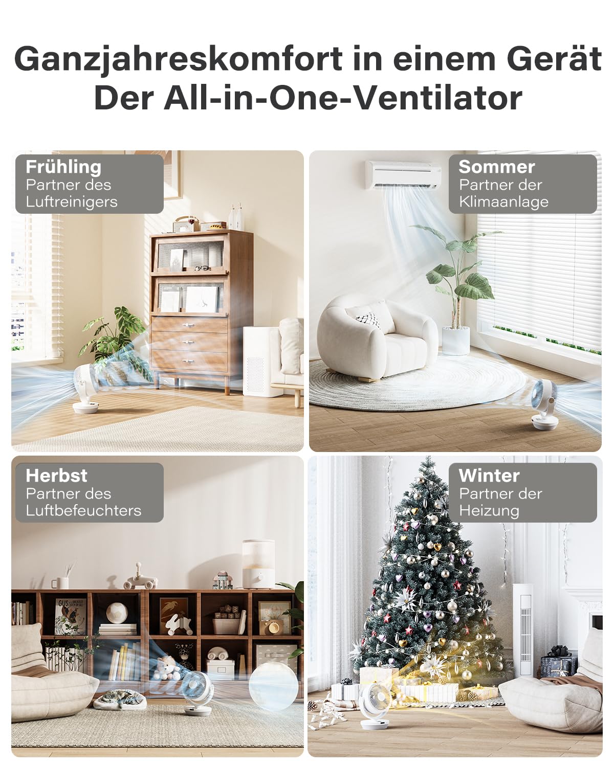 Tischventilator Leise für Schlafzimmer Büro 25dB, 33CM Ventilator mit Fernbedienung, Turbo Luftzirkulator, 120° vertikal manuell + 90° oszillierender, 4 Geschwindigkeitsstufen, 4 Modi, 12H Timer