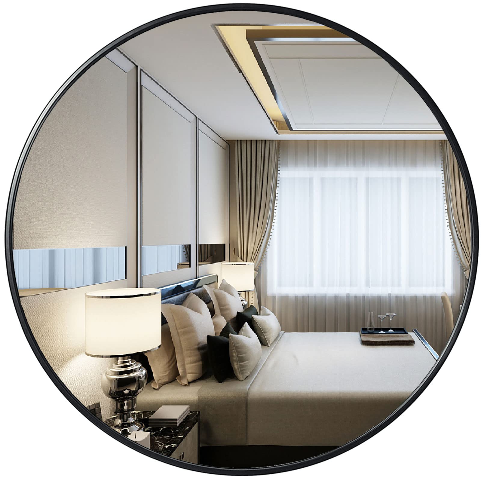 Large Round Mirror  Black Modern Circle Mirror for Wall 