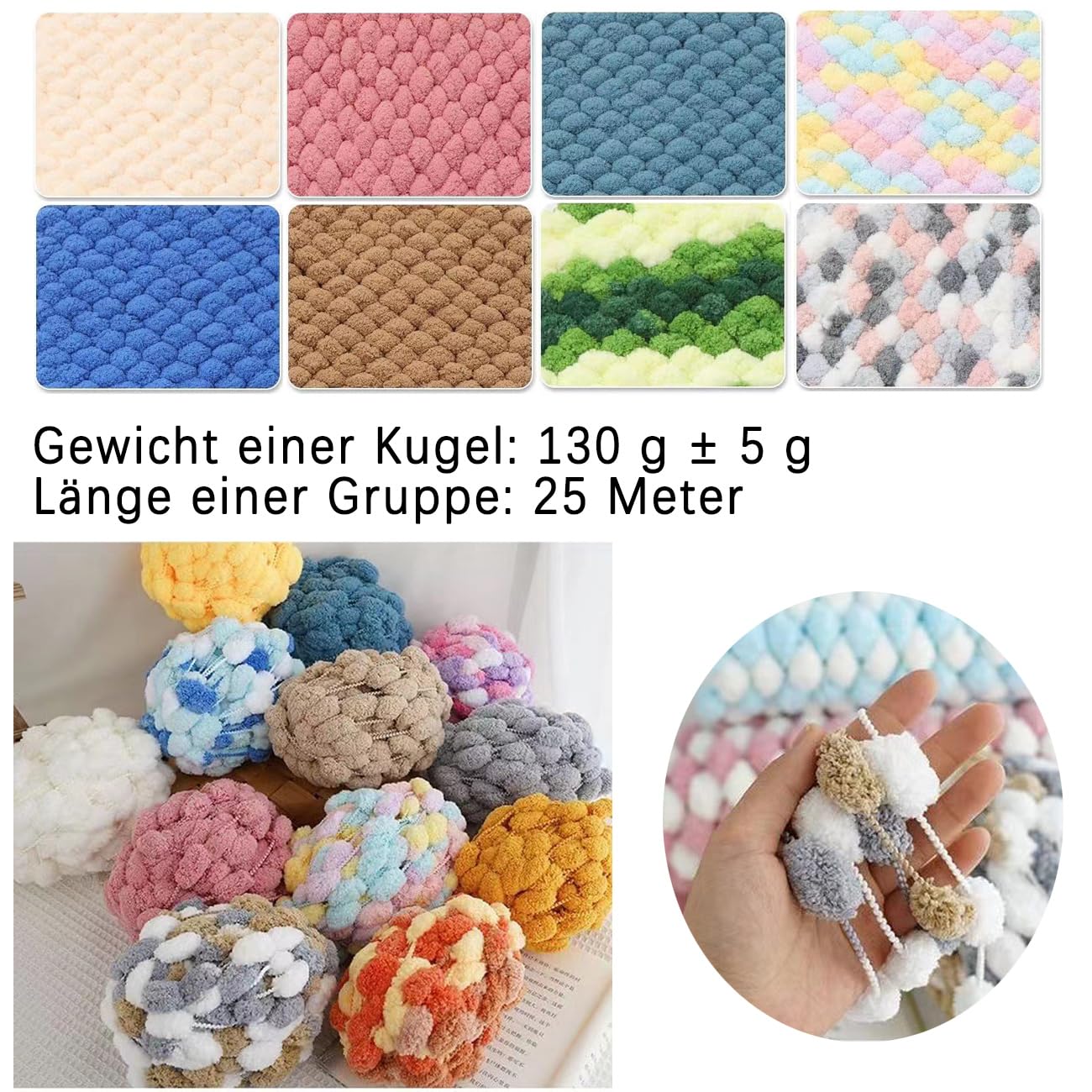 Wolle Zum Häkeln 130g/650/1300g, 25/125/250 Mete Baumwolle Zum Stricken, Kugelgarn, Handstrick Häkeln Baumwollstrickgarn Zum Hüte (10Pcs,A07)