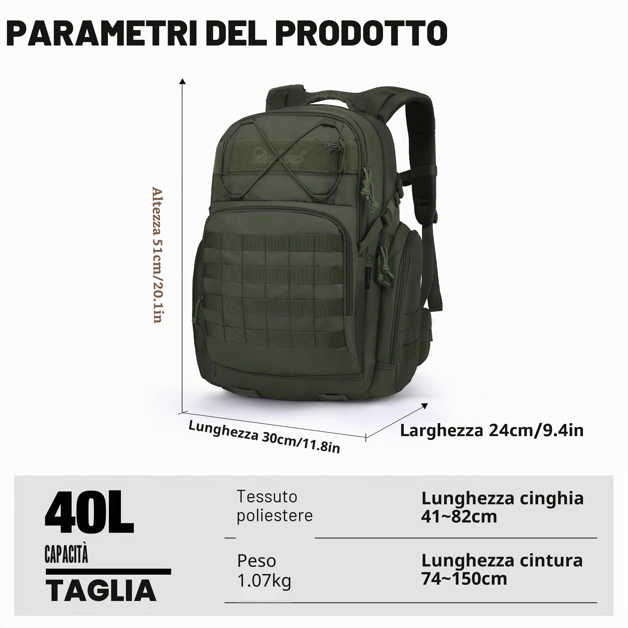 Mardingtop 40L Zaino militare, zaini da escursionismo, zaino da trekking, zaino tactical Molle per campeggio, viaggi, trekking