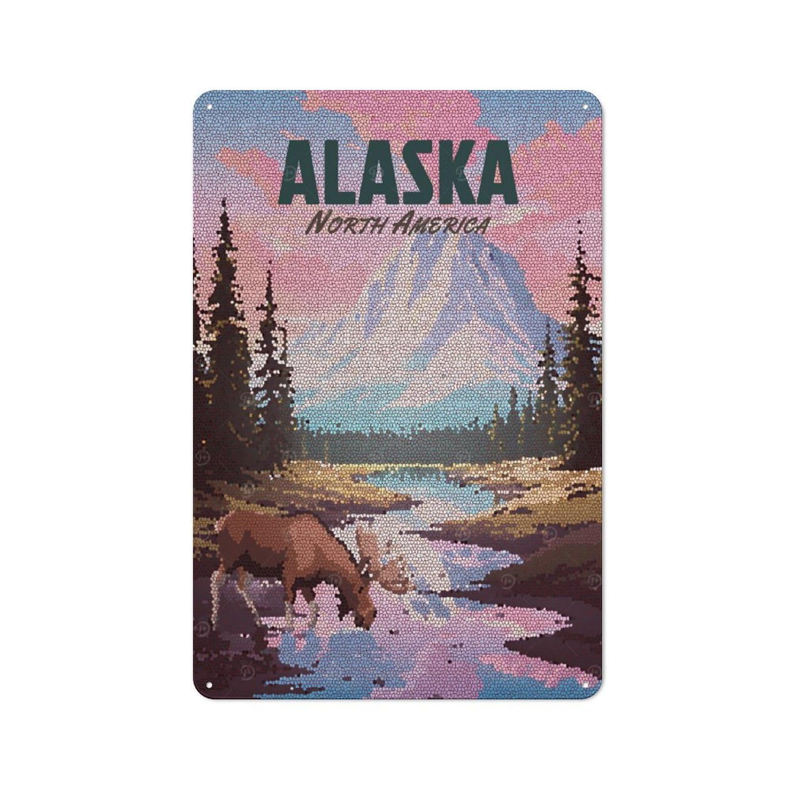 Junmoney Style-2 Alaska Moose Cafe Metal Sign 30X20cm, Bistro Style Bistro Wall Plaque For Coffee Bar, Small Shop Or Dining Room